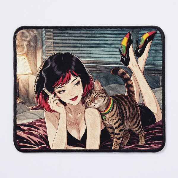 Item preview, Late Night Chill Cat Lady Reggae Vibes Bedroom Anime Art designed and sold by Hen-C-Art.