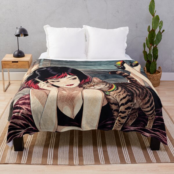 Item preview, Late Night Chill Cat Lady Reggae Vibes Bedroom Anime Art designed and sold by Hen-C-Art.
