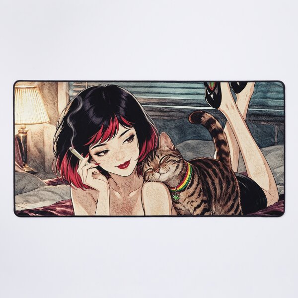Item preview, Late Night Chill Cat Lady Reggae Vibes Bedroom Anime Art designed and sold by Hen-C-Art.
