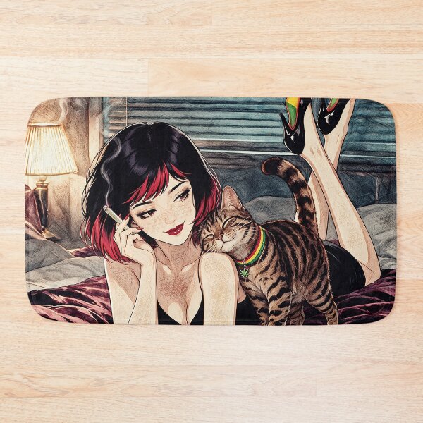 Item preview, Late Night Chill Cat Lady Reggae Vibes Bedroom Anime Art designed and sold by Hen-C-Art.
