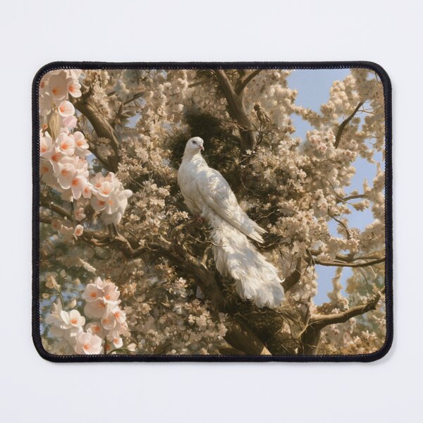 Item preview, A magnificent Caladrius perched gracefully upon the branch of an ancient flowering tree in a sunlit medieval gardens, Fantasy & Mythological Creatures designed and sold by CDC40.