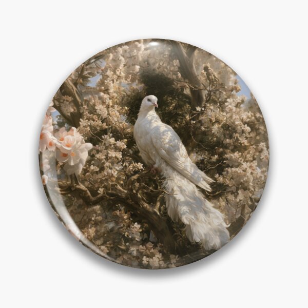 Item preview, A magnificent Caladrius perched gracefully upon the branch of an ancient flowering tree in a sunlit medieval gardens, Fantasy & Mythological Creatures designed and sold by CDC40.