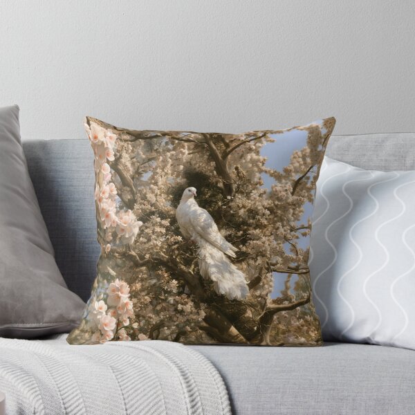 Item preview, A magnificent Caladrius perched gracefully upon the branch of an ancient flowering tree in a sunlit medieval gardens, Fantasy & Mythological Creatures designed and sold by CDC40.
