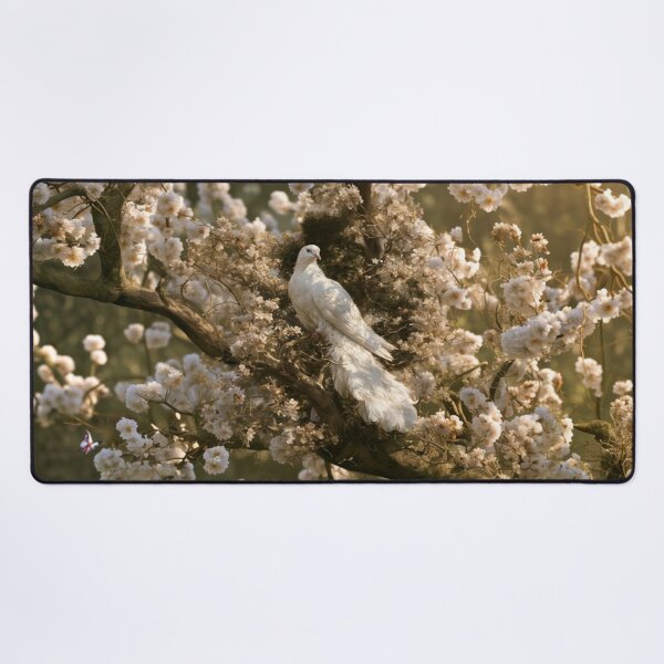 Item preview, A magnificent Caladrius perched gracefully upon the branch of an ancient flowering tree in a sunlit medieval gardens, Fantasy & Mythological Creatures designed and sold by CDC40.