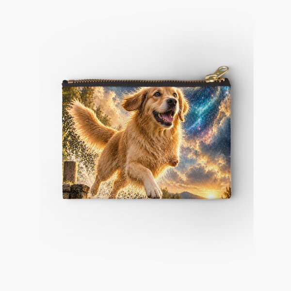 Item preview, Three-legged Golden Retriever in the water under a galaxy sky designed and sold by knuppify.