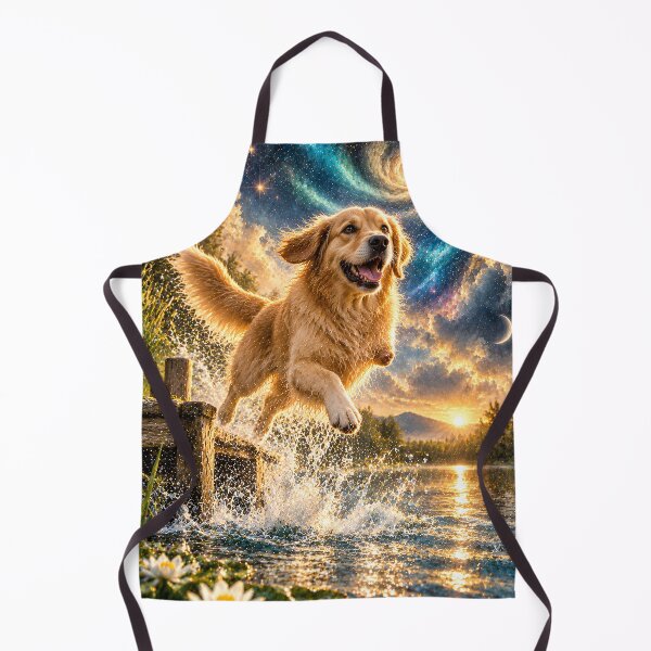 Item preview, Three-legged Golden Retriever in the water under a galaxy sky designed and sold by knuppify.