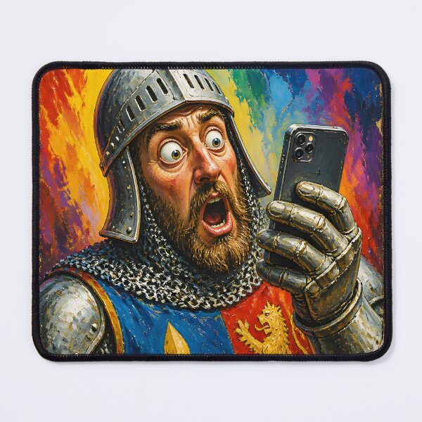 Item preview, Caricature Medieval Crusader Knight Armor with Smartphone Colorful Art designed and sold by GrinGalore.