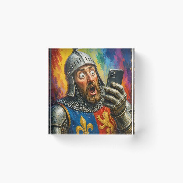 Item preview, Caricature Medieval Crusader Knight Armor with Smartphone Colorful Art designed and sold by GrinGalore.