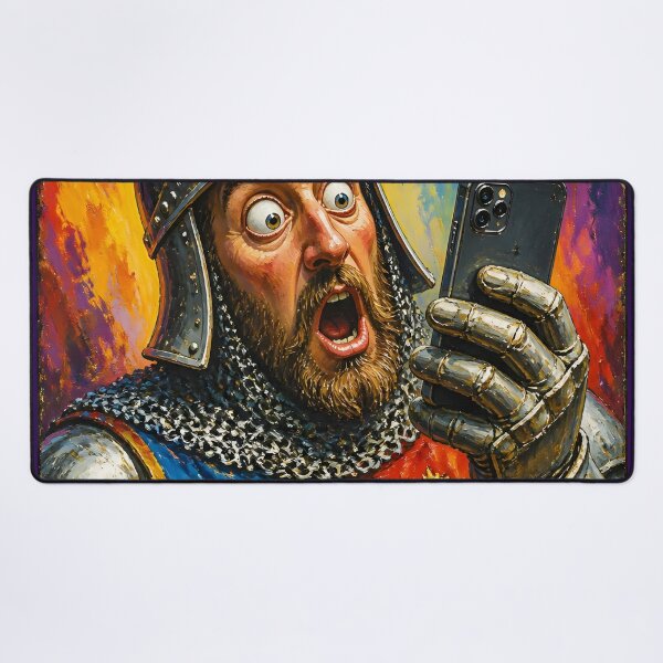 Item preview, Caricature Medieval Crusader Knight Armor with Smartphone Colorful Art designed and sold by GrinGalore.