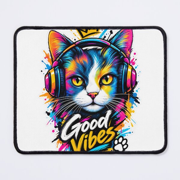 Item preview, Colorful DJ Cat with Headphones Good Vibes Street Art Sticker designed and sold by PRIME4YOU.