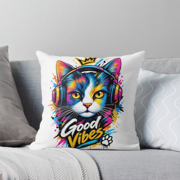 Item preview, Colorful DJ Cat with Headphones Good Vibes Street Art Sticker designed and sold by PRIME4YOU.