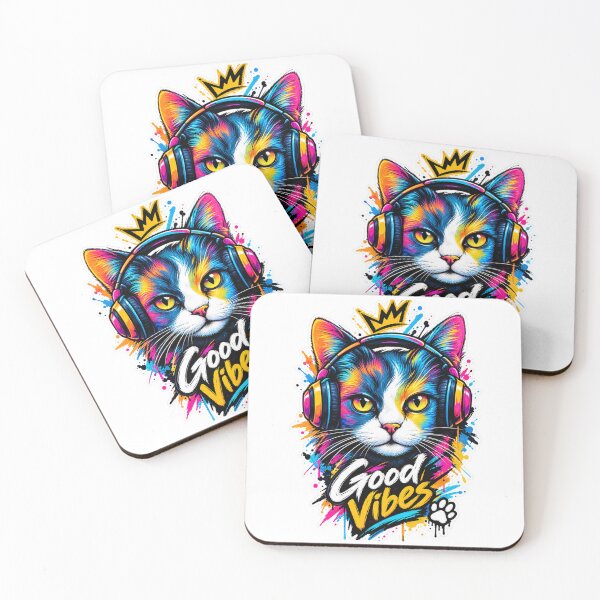 Item preview, Colorful DJ Cat with Headphones Good Vibes Street Art Sticker designed and sold by PRIME4YOU.