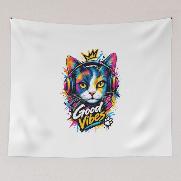 Item preview, Colorful DJ Cat with Headphones Good Vibes Street Art Sticker designed and sold by PRIME4YOU.