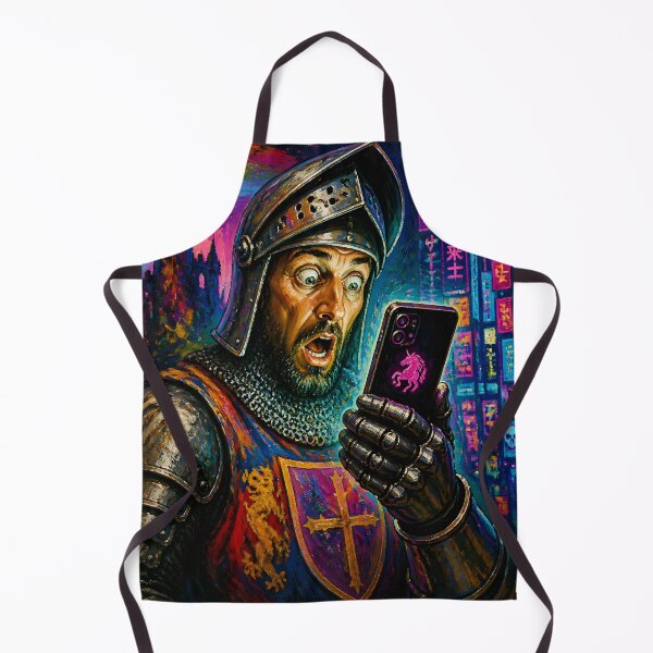 Item preview, Portal Fantasy Cyberpunk Knight with Smartphone Neon Funny Art designed and sold by GrinGalore.