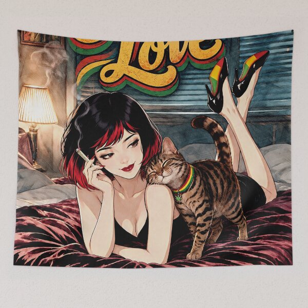 Item preview, Sweet Love Retro Reggae Cat Lady Bedroom Pop Art designed and sold by Hen-C-Art.