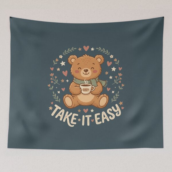 Item preview, Take It Easy Cute Teddy Bear Coffee Cozy Aesthetic designed and sold by RajDeals.