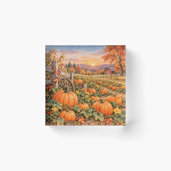Item preview, Autumn Pumpkin Farm at Sunset – Cozy Fall Harvest Landscape designed and sold by blankTeeShirt.