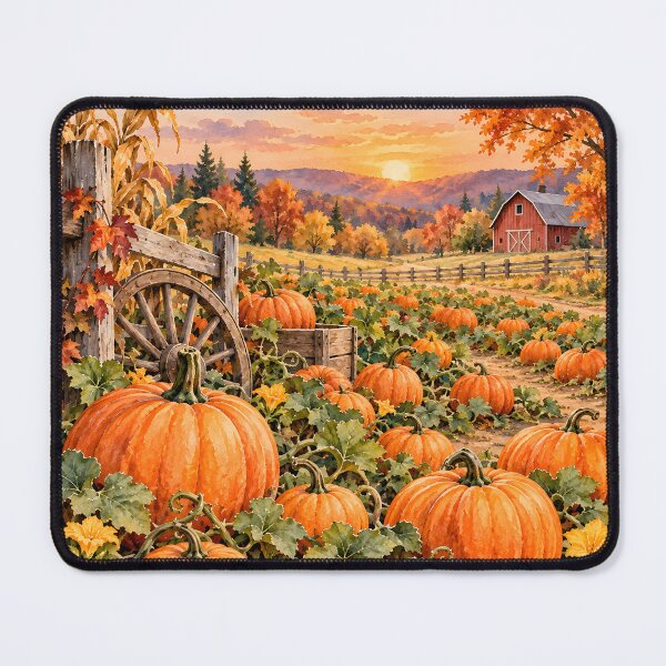 Item preview, Autumn Pumpkin Farm at Sunset – Cozy Fall Harvest Landscape designed and sold by blankTeeShirt.