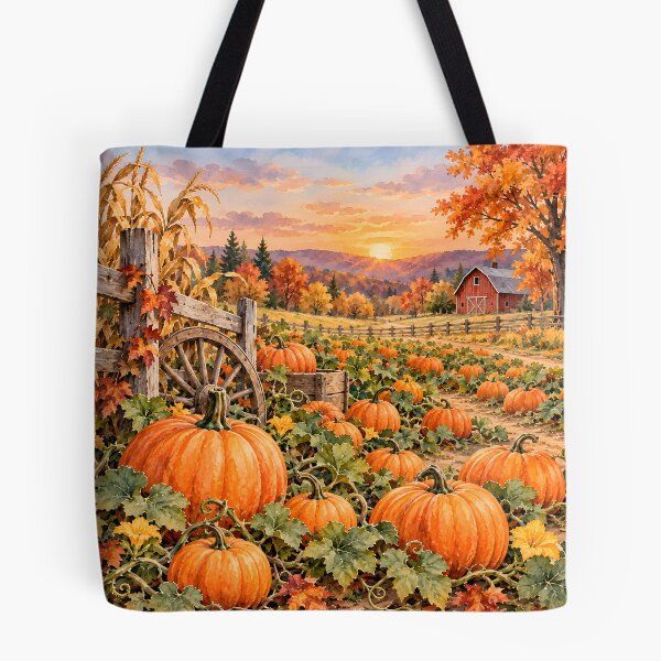 Item preview, Autumn Pumpkin Farm at Sunset – Cozy Fall Harvest Landscape designed and sold by blankTeeShirt.