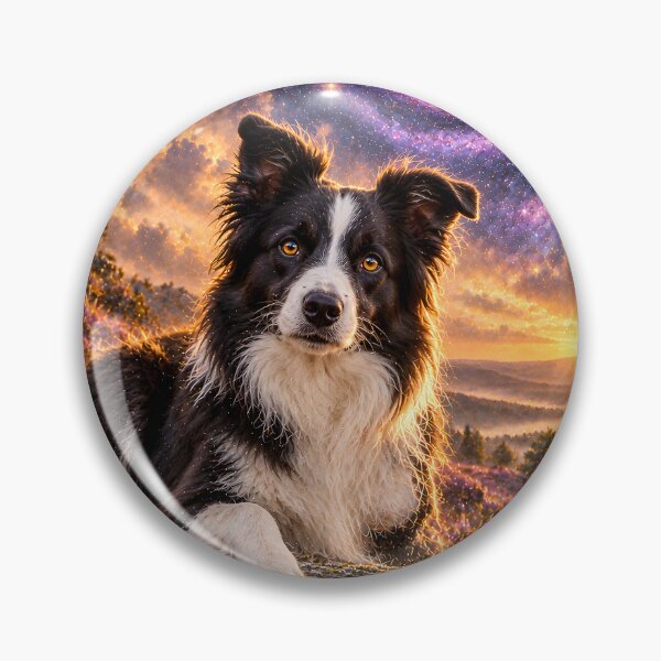 Item preview, Three-legged Border Collie on a flower meadow in galaxy space designed and sold by knuppify.