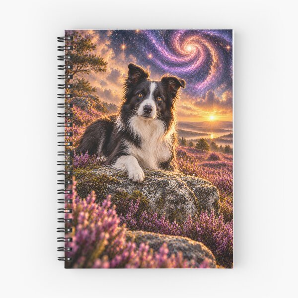 Item preview, Three-legged Border Collie on a flower meadow in galaxy space designed and sold by knuppify.