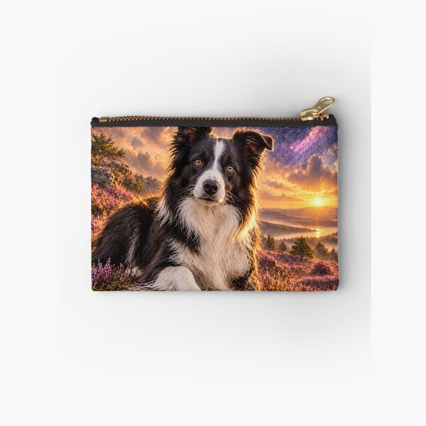 Item preview, Three-legged Border Collie on a flower meadow in galaxy space designed and sold by knuppify.
