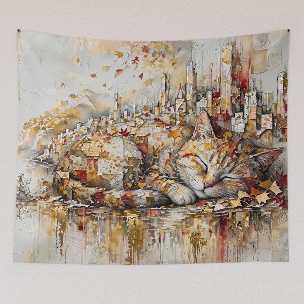 Item preview, Fall Cat Napping Beneath the City designed and sold by m-y-A-I-A-R-T-.