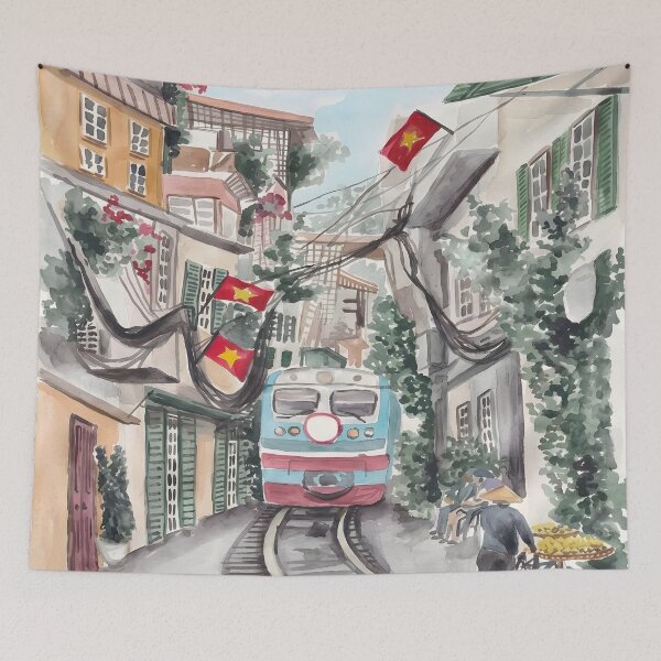 Artikelvorschau, Reiseplakat „Zugstraße in Hanoi, Vietnam“ – Asiatische Kunst entworfen und verkauft von POSTERIOCREW.