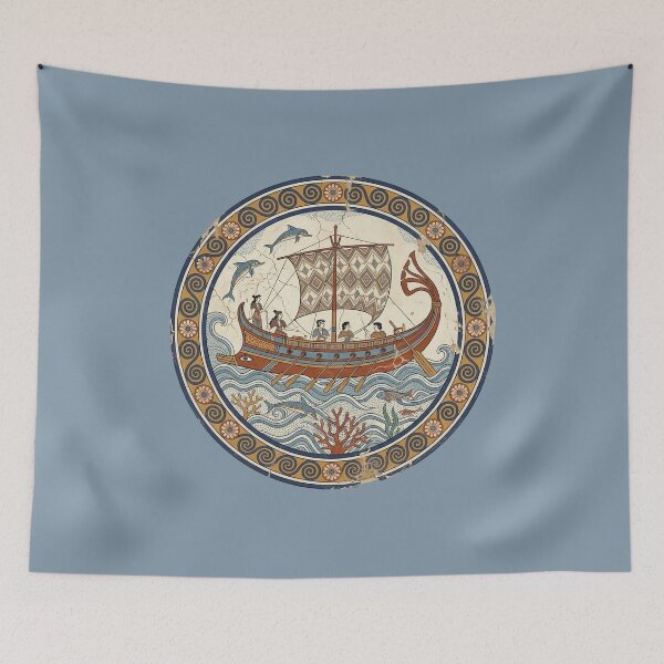 Item preview, The Akrotiri Regatta: Minoan Bronze Age Maritime Fresco Plate Art designed and sold by FreiherrPK.