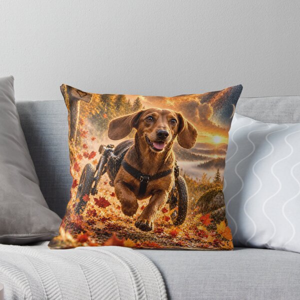 Item preview, Cheerful dachshund in a wheelchair in autumnal galaxy space designed and sold by knuppify.