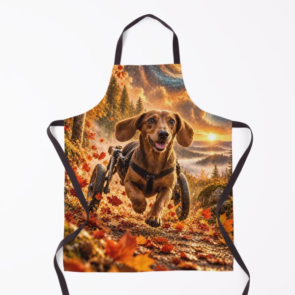 Item preview, Cheerful dachshund in a wheelchair in autumnal galaxy space designed and sold by knuppify.