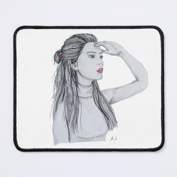Item preview, Looking ahead - Hand-drawn portrait of a woman with color accents designed and sold by alilu-art .