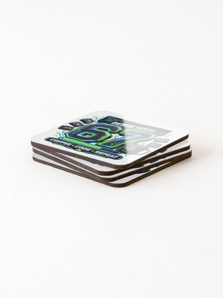 Thumbnail 4 of 5, Coasters (Set of 4), Debug Mode 67 Coffee Code Repeat designed and sold by Roniaishop.