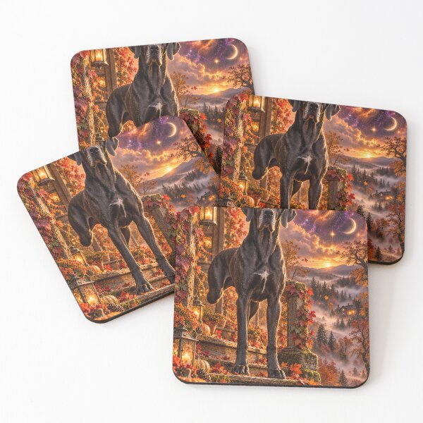 Item preview, Three-legged Great Dane on a pumpkin meadow in galaxy space designed and sold by knuppify.