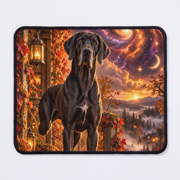 Item preview, Three-legged Great Dane on a pumpkin meadow in galaxy space designed and sold by knuppify.