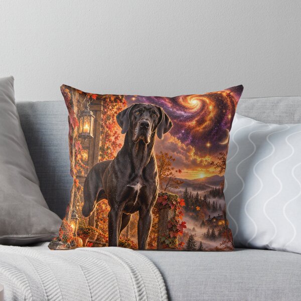 Item preview, Three-legged Great Dane on a pumpkin meadow in galaxy space designed and sold by knuppify.