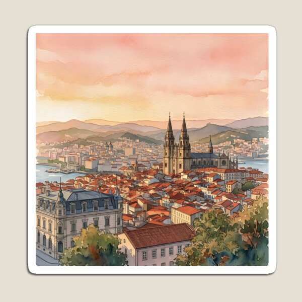 Item preview, Vigo Spain Travel Poster – Galicia City Skyline designed and sold by POSTERIOCREW.