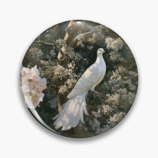 Item preview, A magnificent Caladrius perched gracefully upon the branch of an ancient flowering tree in a sunlit medieval gardens, Fantasy & Mythological Creatures designed and sold by CDC40.