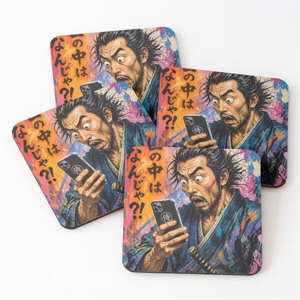 Item preview, Shocked Samurai 侍 with Smartphone Funny Japanese Meme Art designed and sold by GrinGalore.