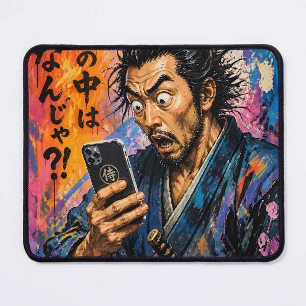 Item preview, Shocked Samurai 侍 with Smartphone Funny Japanese Meme Art designed and sold by GrinGalore.