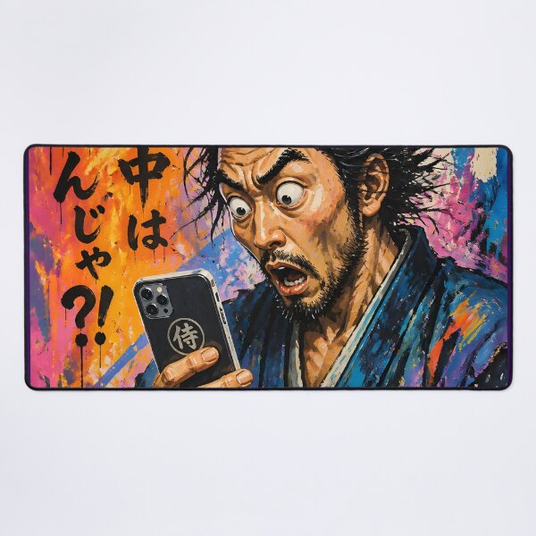 Item preview, Shocked Samurai 侍 with Smartphone Funny Japanese Meme Art designed and sold by GrinGalore.