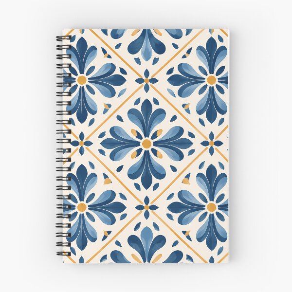 Item preview, Blue & Ochre Mediterranean Floral Tile Pattern designed and sold by VOLLOS.