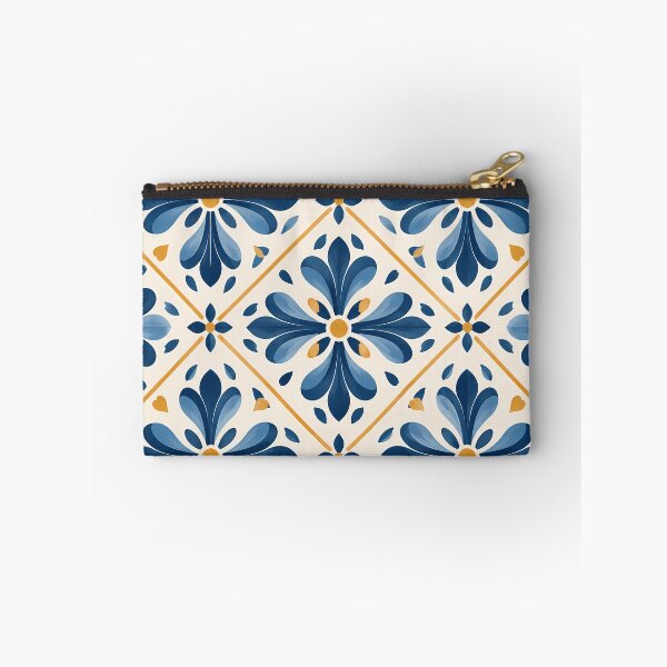 Item preview, Blue & Ochre Mediterranean Floral Tile Pattern designed and sold by VOLLOS.