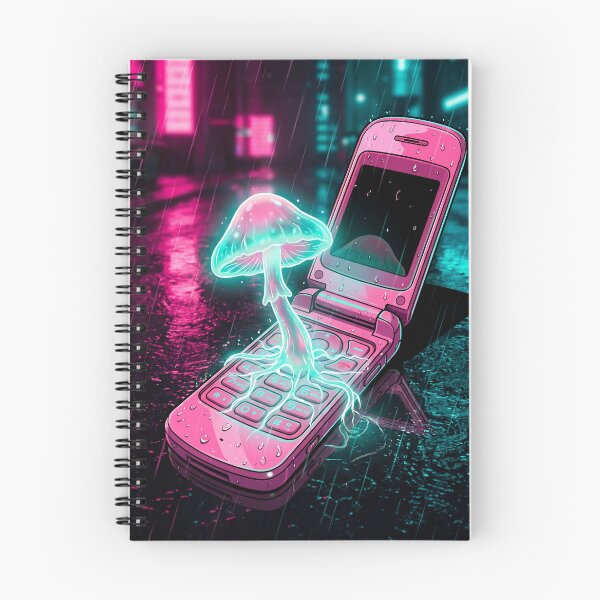Item preview, Neon Cyberpunk Pink Flip Phone Glowing Mushroom Rain designed and sold by IriArt-Designs.