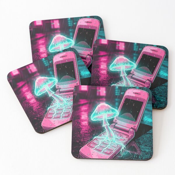 Item preview, Neon Cyberpunk Pink Flip Phone Glowing Mushroom Rain designed and sold by IriArt-Designs.