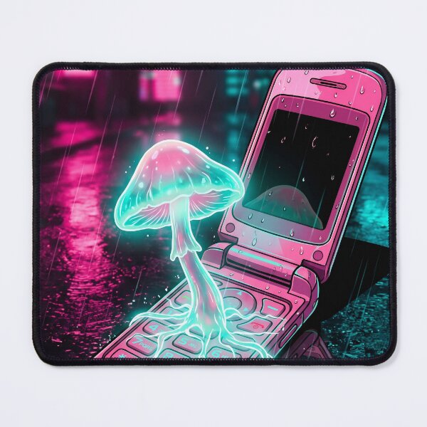 Item preview, Neon Cyberpunk Pink Flip Phone Glowing Mushroom Rain designed and sold by IriArt-Designs.