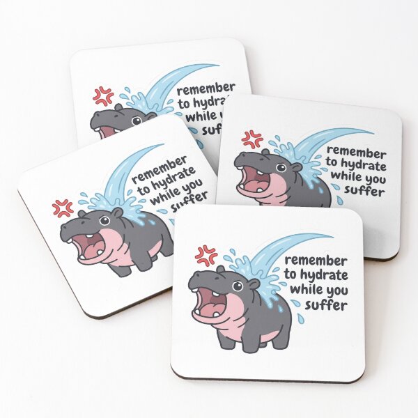 Item preview, Remember To Hydrate While You Suffer Moo Deng Baby Hippo Funny Sarcastic Water Bottle Quote designed and sold by raedattia.