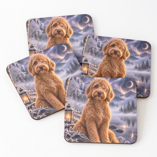Item preview, Visually impaired Goldendoodle in the snow under galaxy space designed and sold by knuppify.