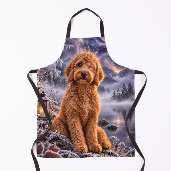 Item preview, Visually impaired Goldendoodle in the snow under galaxy space designed and sold by knuppify.