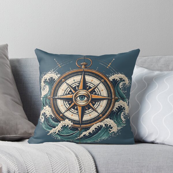 Item preview, Vintage Nautical Compass and Ocean Waves Graphic designed and sold by Supertango.